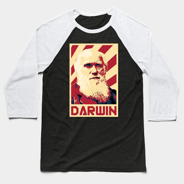 Charles Darwin Retro Propaganda Baseball T-Shirt by Nerd_art